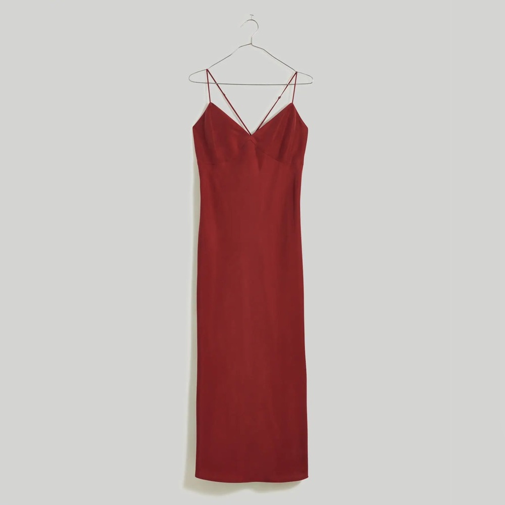 NWT Madewell Layton Midi Slip Silk Dress in Rust